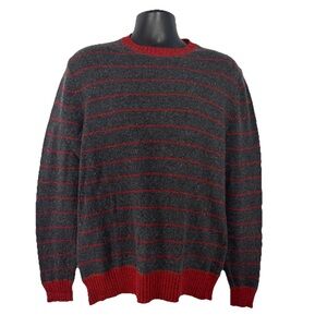 Grayers Clothiers Sweater Mens L Gray Red Striped Knit Wool Blend Pullover